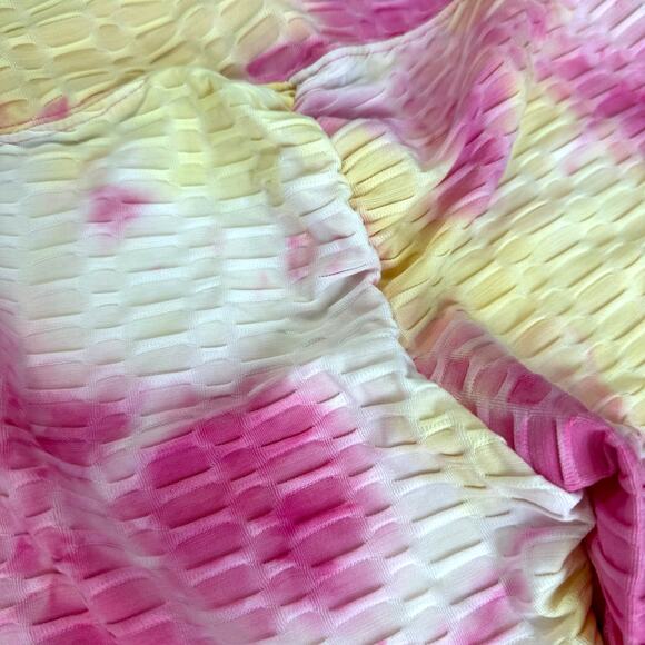 Scrunch Butt Tie Dye Leggings Womens Small Textured Pink Yellow Casual Workout‎ - Picture 11 of 11